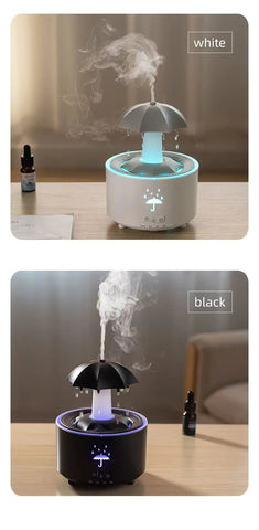 Cloud Rain Rotating Umbrella Water Drop Aromatherapy Machine Air Humidifier Diffuser Fountain Water Drop 7-Color LED Night Light