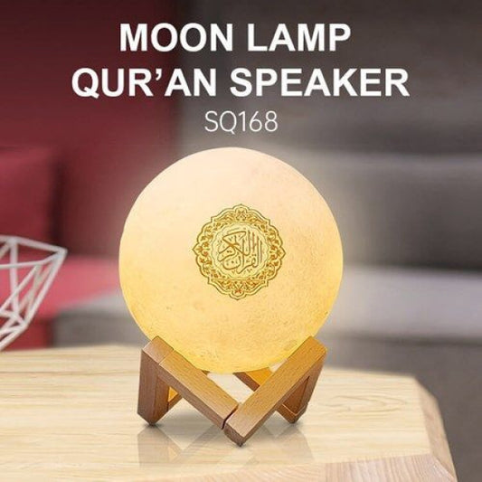 Portable Bluetooth Speaker, 4 in 1 Quran Speaker with 16 Colors 3D Print Moon Lamp Night Light, Quran Recitation and Song FM Broadcast