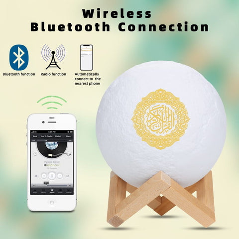 Portable Bluetooth Speaker, 4 in 1 Quran Speaker with 16 Colors 3D Print Moon Lamp Night Light, Quran Recitation and Song FM Broadcast