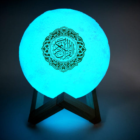 Portable Bluetooth Speaker, 4 in 1 Quran Speaker with 16 Colors 3D Print Moon Lamp Night Light, Quran Recitation and Song FM Broadcast