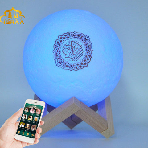 Portable Bluetooth Speaker, 4 in 1 Quran Speaker with 16 Colors 3D Print Moon Lamp Night Light, Quran Recitation and Song FM Broadcast