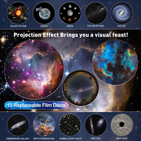 Planetarium Star Projector - Galaxy Projector with 13 Film Discs, Realistic Starry Sky Night Light